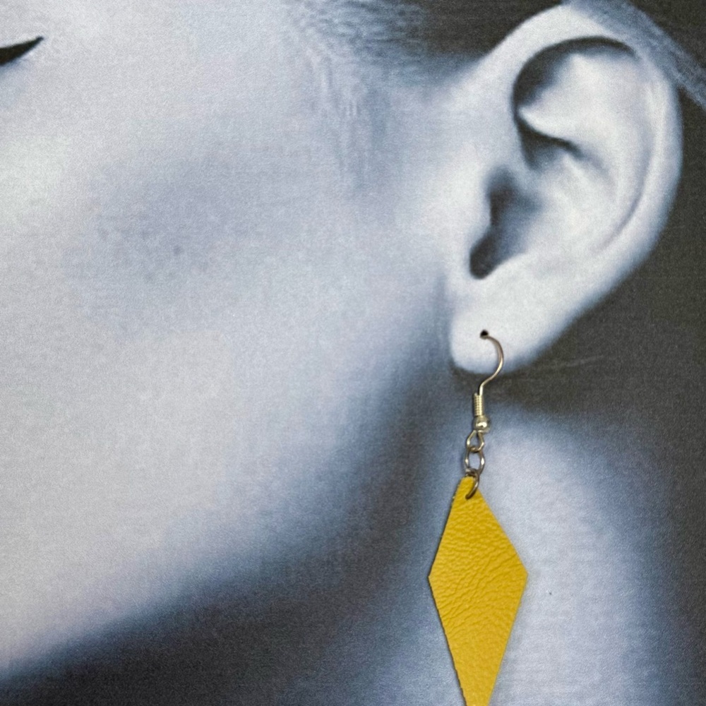 Handmade leather Yellow Dangle Earrings